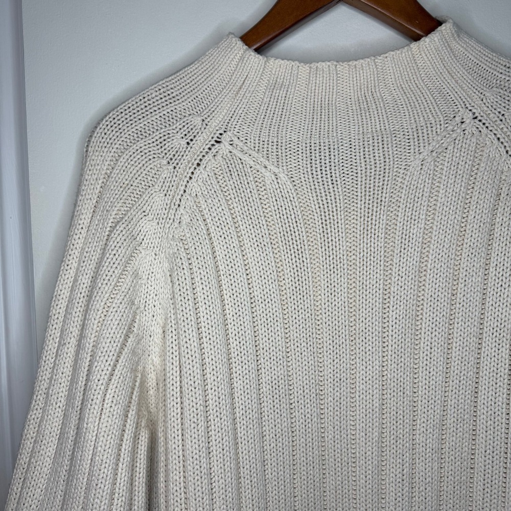 Lands End Cream Ribbed Mock Neck Long Sleeve Sweater Size L 14-16 - Picture 3 of 8